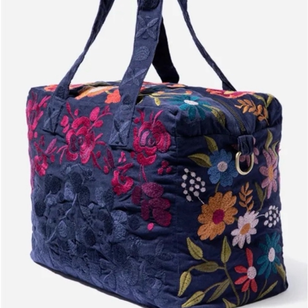 Johnny Was Navy Floral Embroidered Travel Bag